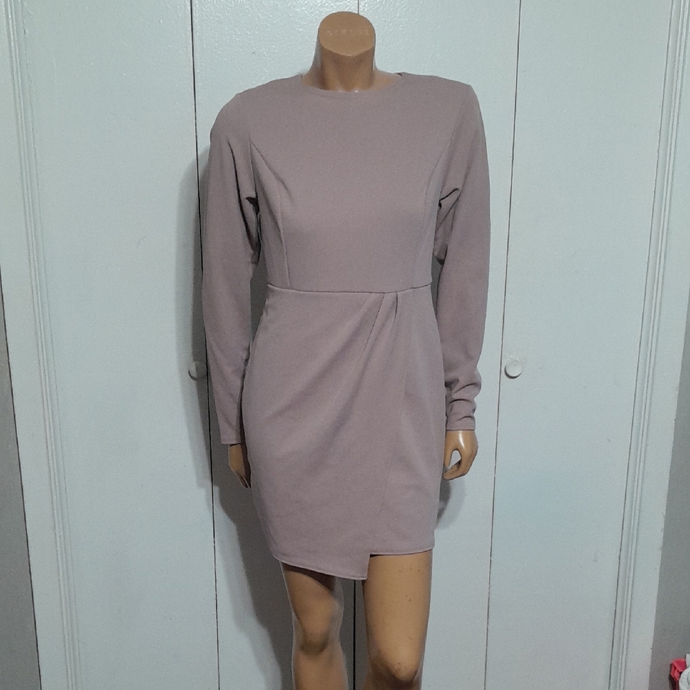 Boohoo Dusty Pink Long Sleeve Dress